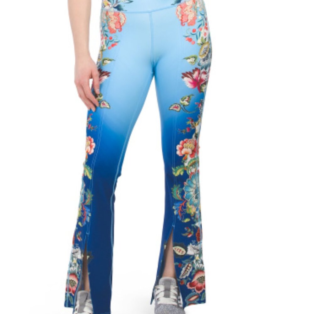 NWT JOHNNY WAS BEE ACTIVE HIGH WAIST SLIT LEGGING Blu